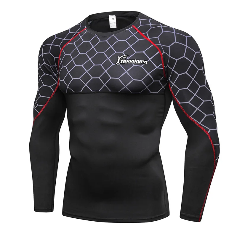 Grey Red Line Queshark Мужская термальная Wintergear компрессионная Термоодежда с длинным рукавом футболки быстросохнущие гибкие - Цвет: Grey Red Line