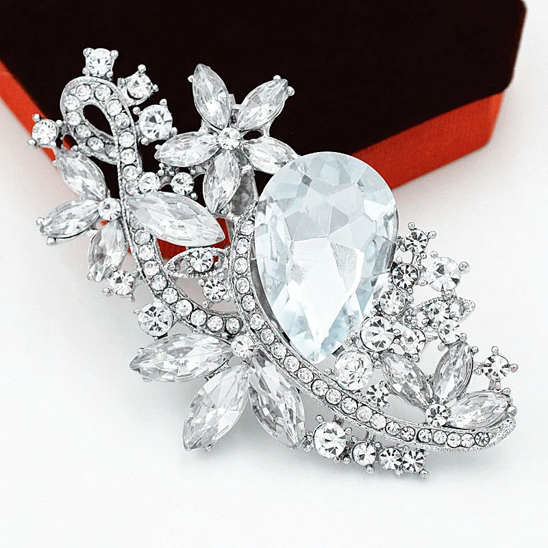 

3.2 Inch Huge Flower Luxury Big Crystal Women Wedding Bridal Bouquet Brooch Silver Color Stunning Diamante Rhinestone Brooches