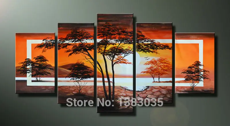 

Hand Painted Abstract African Sunset Landscape Painting Oil Art 5 Piece Wall Canvas Set Living Room Decorations Picture