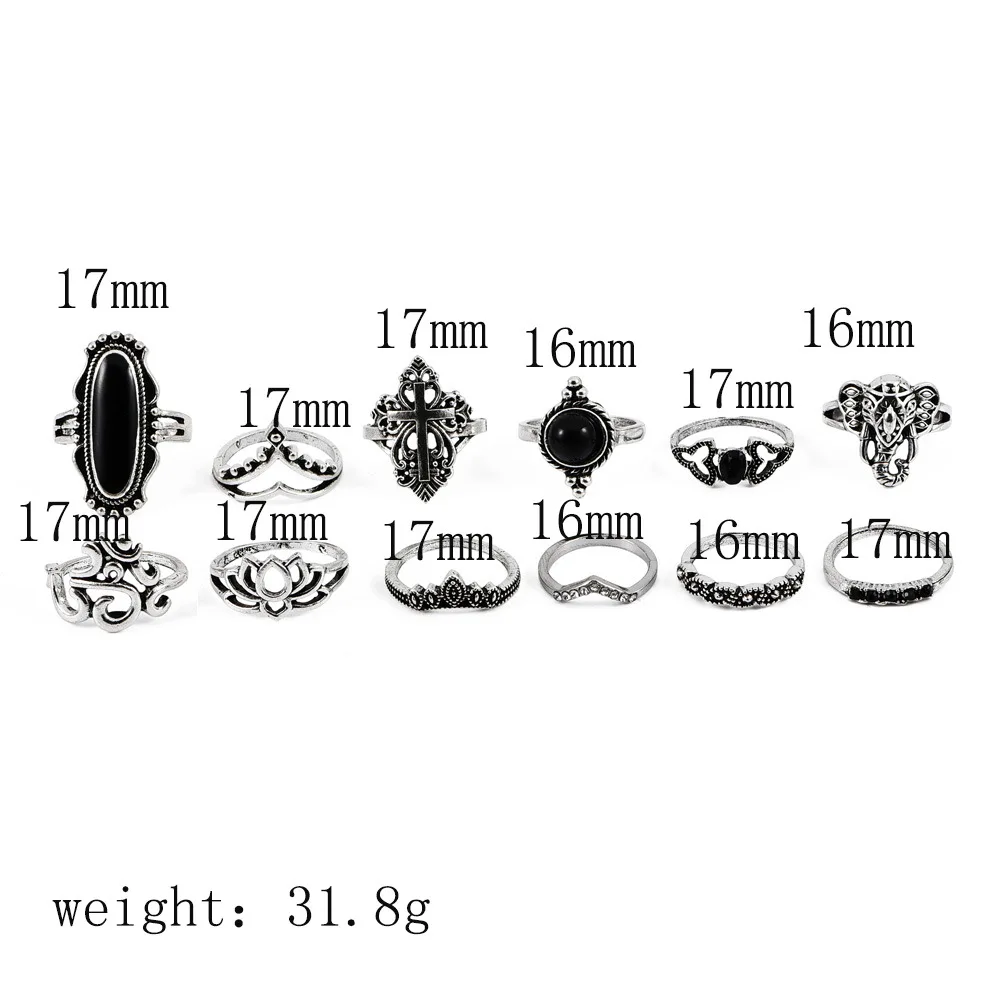 12 шт./компл. набор колец в богемном стиле с кристаллами и геометрическим рисунком