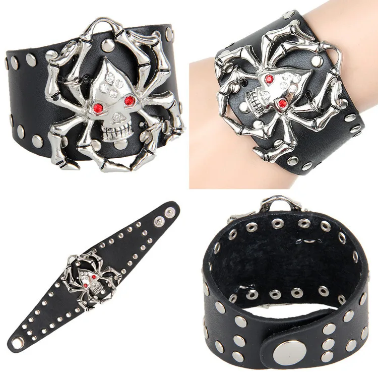 Широкие кожаные браслеты в стиле панк-рок-н-ролла для клубных представлений