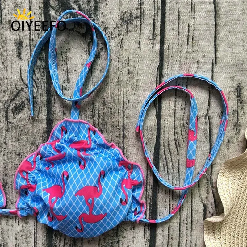 Oiyeefo Новый Фламинго Холтер Бикини Бразильский Micro оборками купальный Костюмы Для