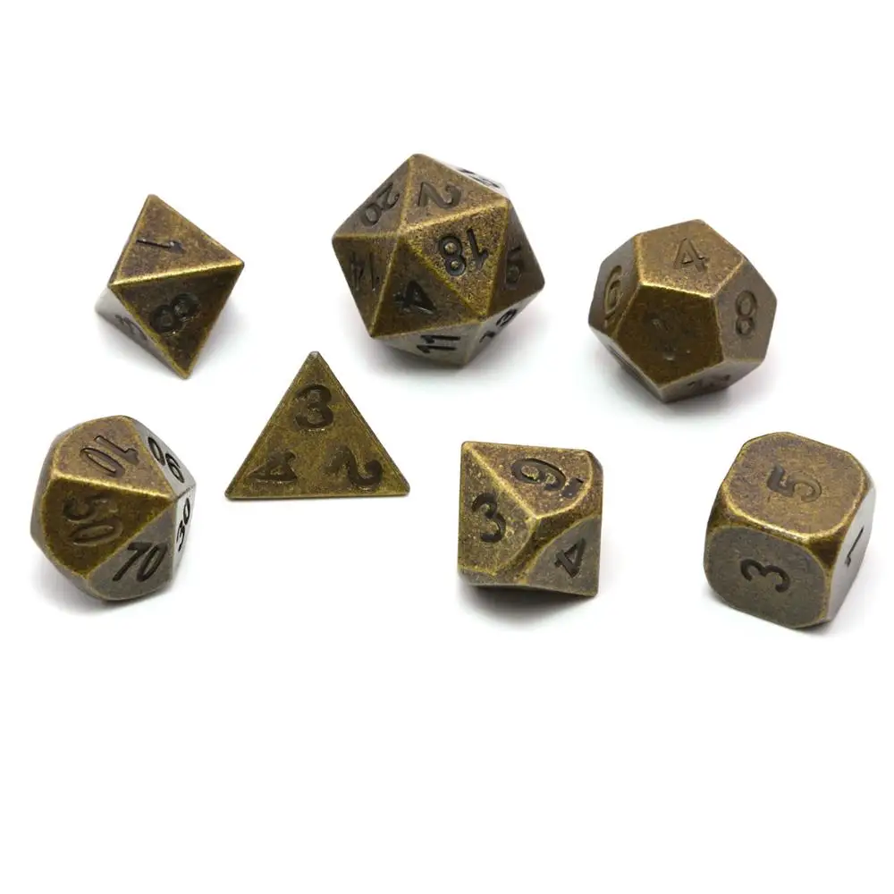 Ancient Gold Многогранные металлические игральные кости Набор из 7 с мешком для игры в кости для RPG DnD MTG настольные игры древняя медь, древнее золото, древнее серебро - Цвет: Ancient Gold
