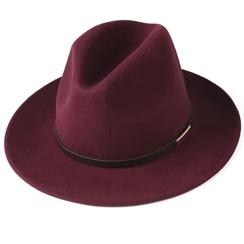 wine red FURTALK Fedora шляпа для женщин и мужчин австралийская шерстяная фетровая шляпа с широкими полями винтажная джазовая фетровая шляпа для пары зимняя шапка для женщин - Цвет: wine red