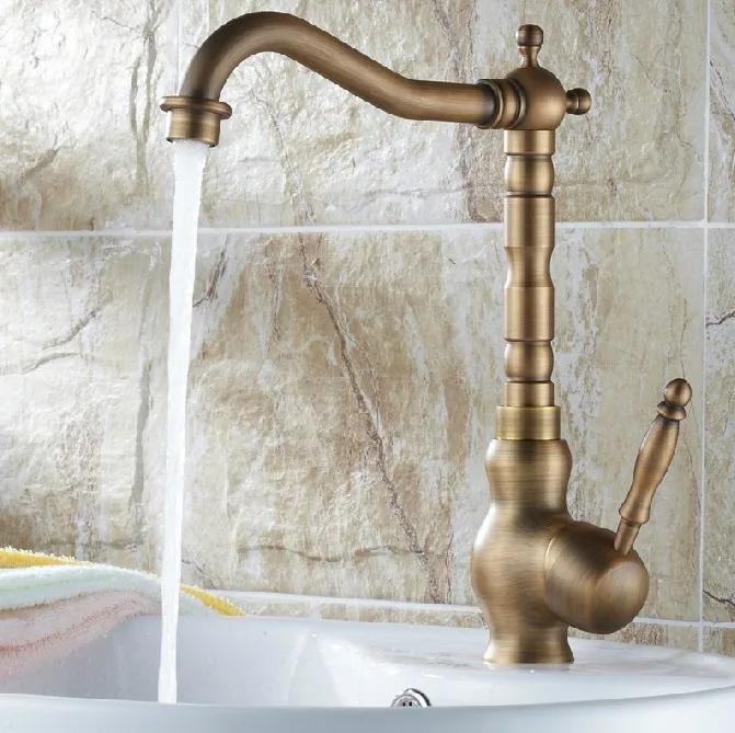 Античный латунный кухонный кран с одной ручкой одним отверстием поворотом на 360