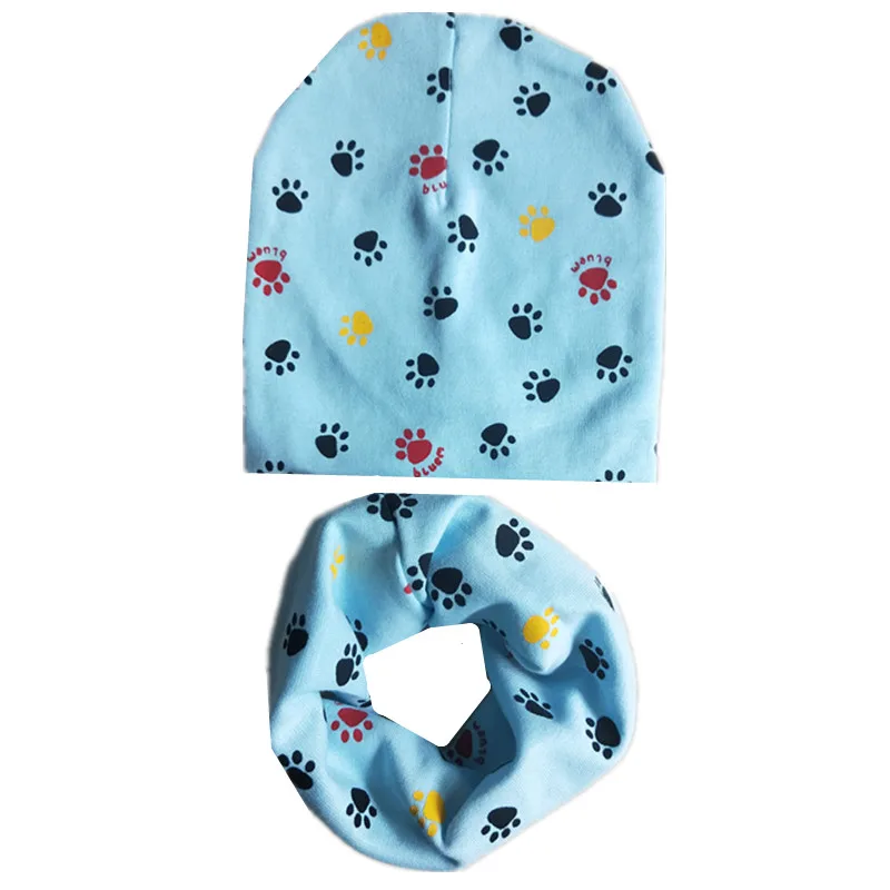 sky blue foot Коллекция года, весенне-осенне-зимний хлопковый комплект для девочек, вязаные крючком детские шапки, шапка для мальчиков, Детские шапочки, шапка для малышей, детская шапка, шарф, воротник - Цвет: sky blue foot