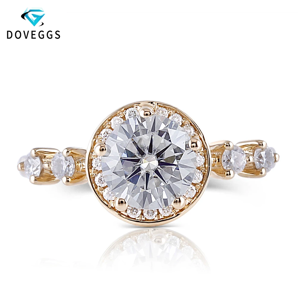 DovEggs 14K желтое золото центр 1ct карат 6,5 мм F цвет Moissanite алмаз обручальное кольцо с камнем для женщин Золотое кольцо с акцентами