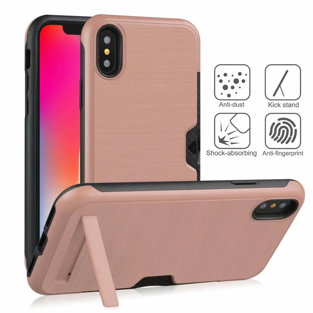 Чехол для iPhone X XR XS MAX слот кредитных карт чехлы бумажников PC + TPU KickstandCover 8 Plus 7 6 S