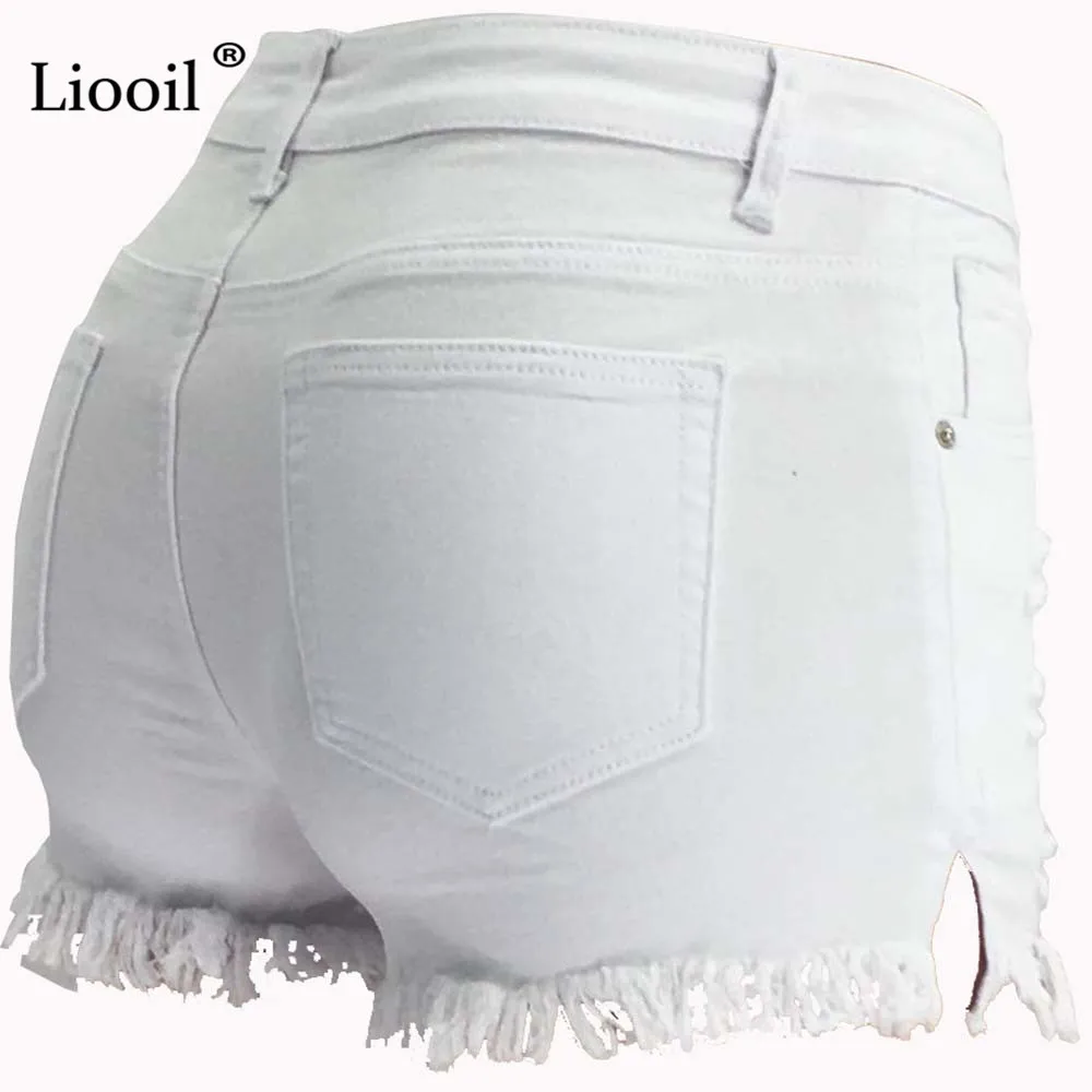 Liooil, черные, плюс размер, шорты женские, повседневные,, средняя талия, хлопок, сексуальные, Rave Jean, короткие, модные, на пуговицах, с карманами, с кисточками, джинсовые шорты