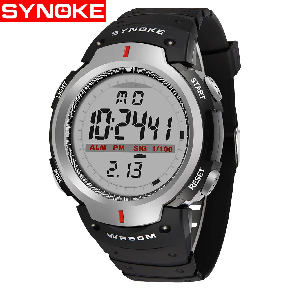 Серый SYNOKE sport watch Men 30m Waterproof Led Digital electronic Watch Men Outdoor Mens Sports Wrist Stopwatch sports Wristwatches - Цвет: Серый