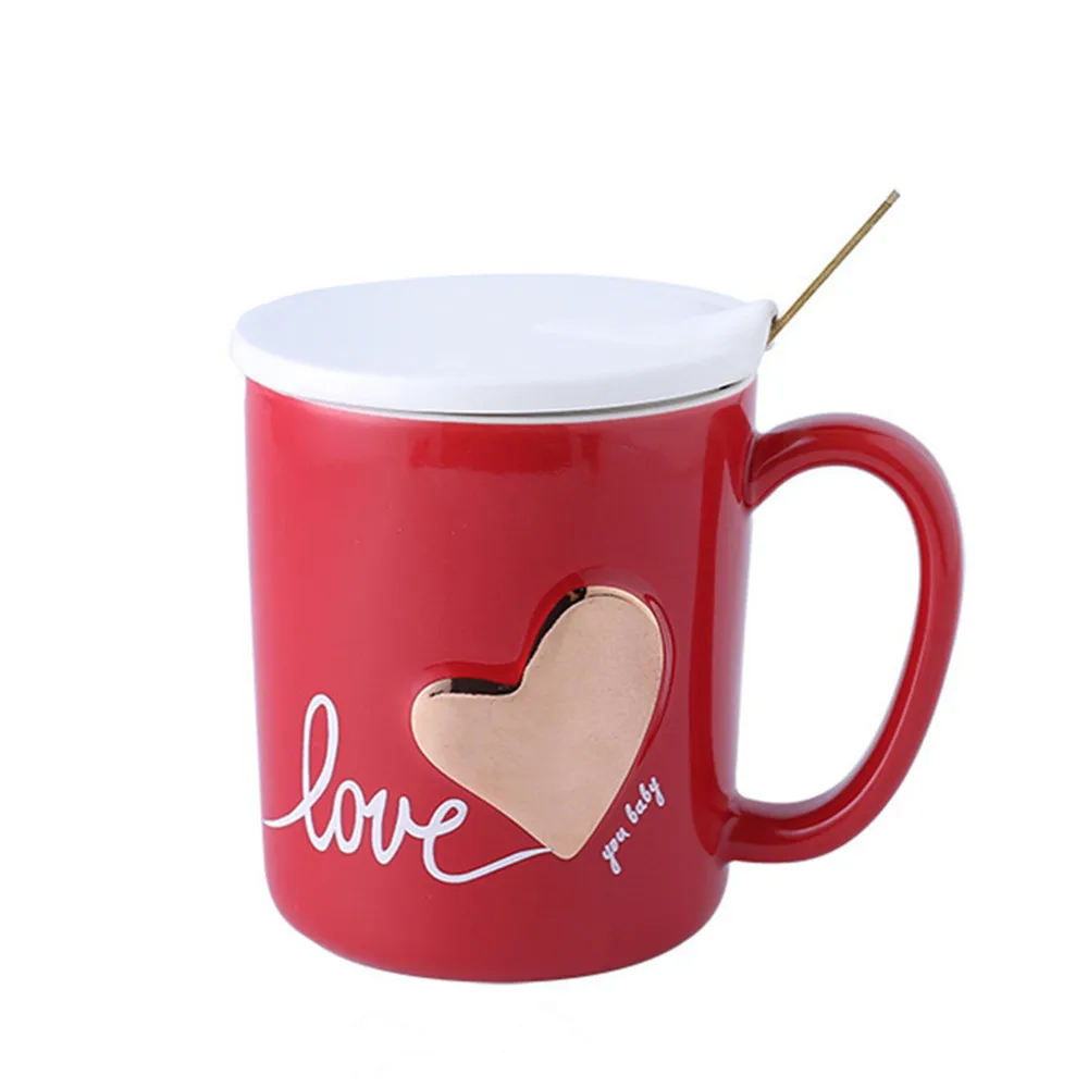 Романтическая пара Ceamic кофейная кружка с крышкой ложка сердечком узор для
