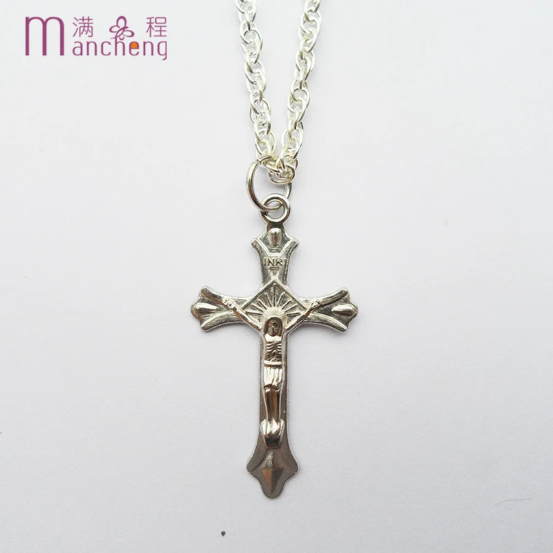 

DIY Best selling statement religion Prayer bead necklace gray pearl Catholic Jesus Virgin Mary cross Christ necklace female