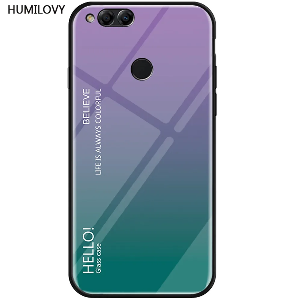 For Huawei Honor 7X Case Cover Glossy Tempered Glass Soft Silicone Frame Shockproof Hard Capa |