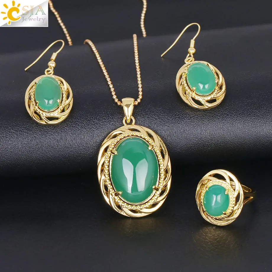 Колье CSJA натуральный малайский Зеленый жадеит набор украшений для женщин Новое