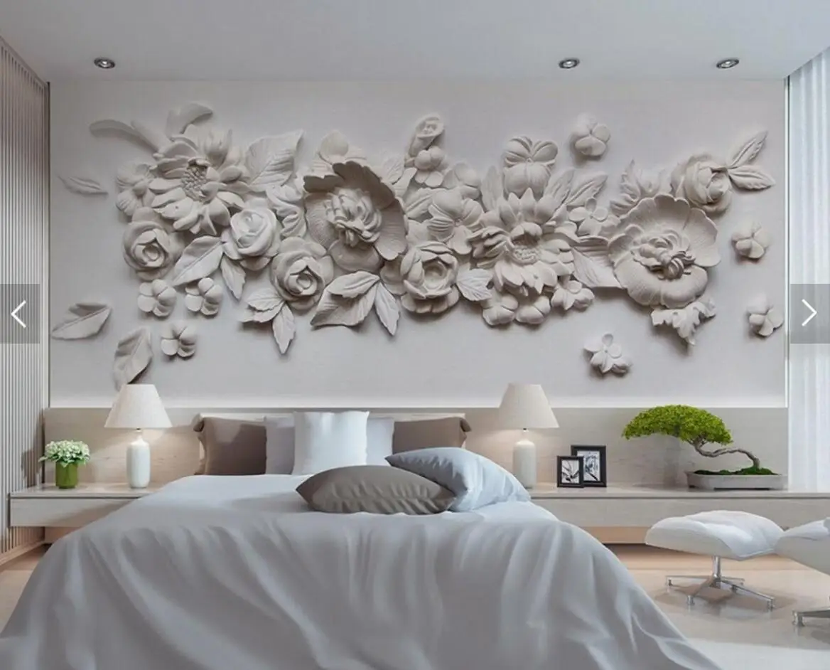 3D стереоскопический Gesso тисненый цветок бумажная Фреска для спальни настенная живопись papier de soie украшение на стену фото настенная роспись