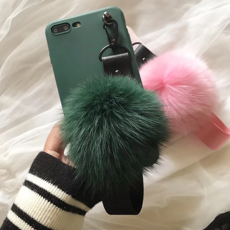 Лисий мех мяч Чехлы для Iphone7 7 Plus Для женщин Lady девочек сумки с ремешком Iphone8 8 плюс 6