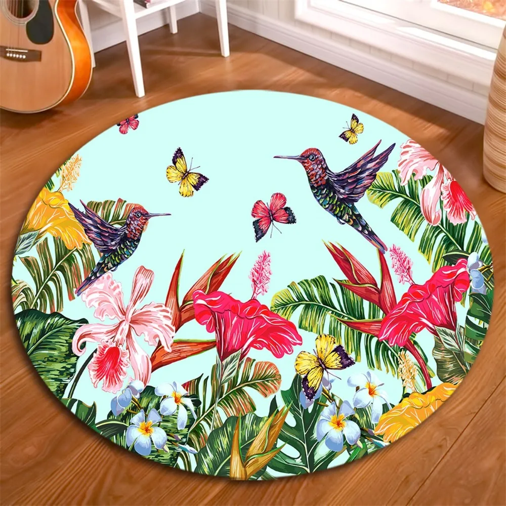 Круглые ковры с изображением цветов птиц Листьев бабочек для детей дома гостиной