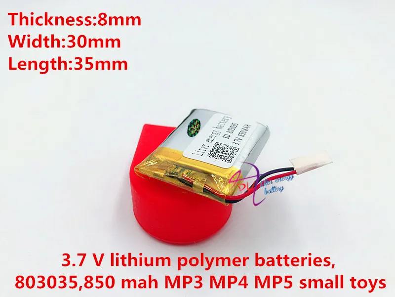 

2pcs 3.7 V lithium polymer batteries, 803035, 850 mah MP3 MP4 MP5 batteries