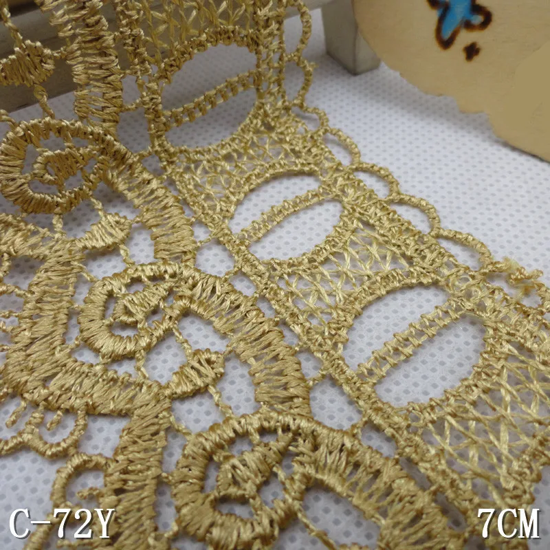 5 ярдов 7 см кружевная ткань с широкой отделкой Кружевная аппликация Золотой