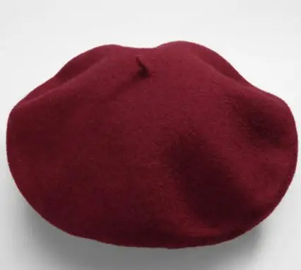 wine red Высокое качество, чистая шерсть, Женский вязаный берет, зимний теплый женский Британский стиль, женский берет художника, одноцветные шапки - Цвет: wine red