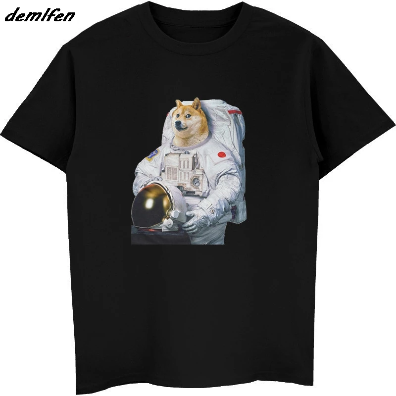 Для мужчин короткий рукав О до образный вырез хипстер Doge собака астронавт