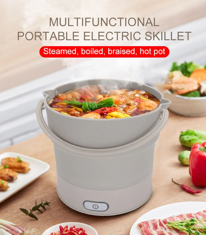 Foldable Food Container Lunch Box Heated Kettle Cooker Electric Frying Pan Portable Hot Pot EU/US/UK Tea Plug