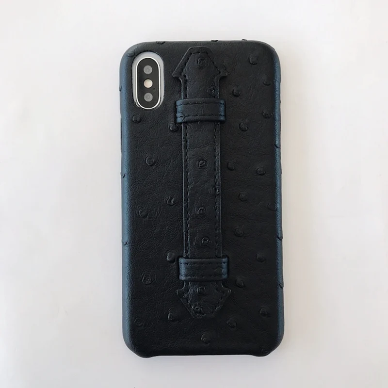 Black Страусиная сетка с кронштейном задняя крышка телефона для iphone XS Max XS XR X анти-капля Высококачественная кожа для iphone 6 6s 7 8 Plus крышка - Цвет: Black