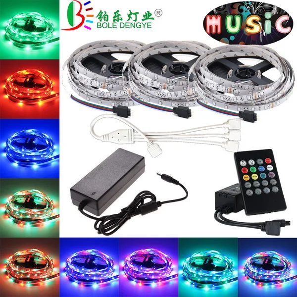 5 м Музыка RGB Светодиодные ленты SMD2835 DC 12 V Водонепроницаемый Гибкая ленточная для дома вечерние на свадьбу, день рождения, Рождество, украшение+ Мощность - Испускаемый цвет: 15M Non waterproof