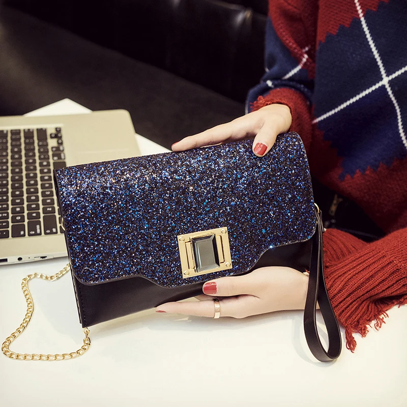 Сумка женская кошелек цепи конверт сумки женские клатч блестками Bolsos Mujer модные