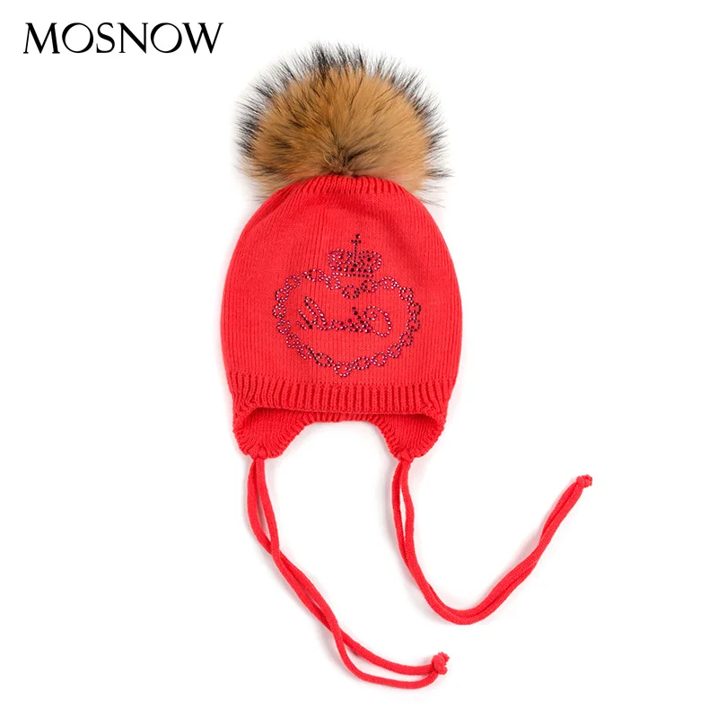

Children's Warm Wool Knitted Hat Girls Raccoon Pompom Knite Cap Kids Ear Protection Ball Hat Crown Perm Winter Cap B-9383