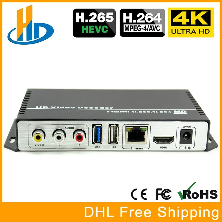 H.265 Ultra HD 4K декодер для видео и аудио IP потоковой HDMI + CVBS AV поддержка вывода