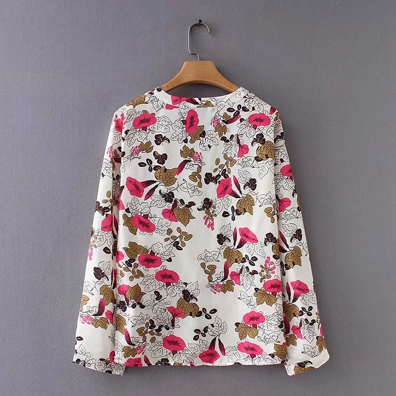 Women Elegant V neck Floral Blouse Long Sleeve Autumn Spring Printed Ladies Shirt Female Slim Casual Tops ZA8981 |