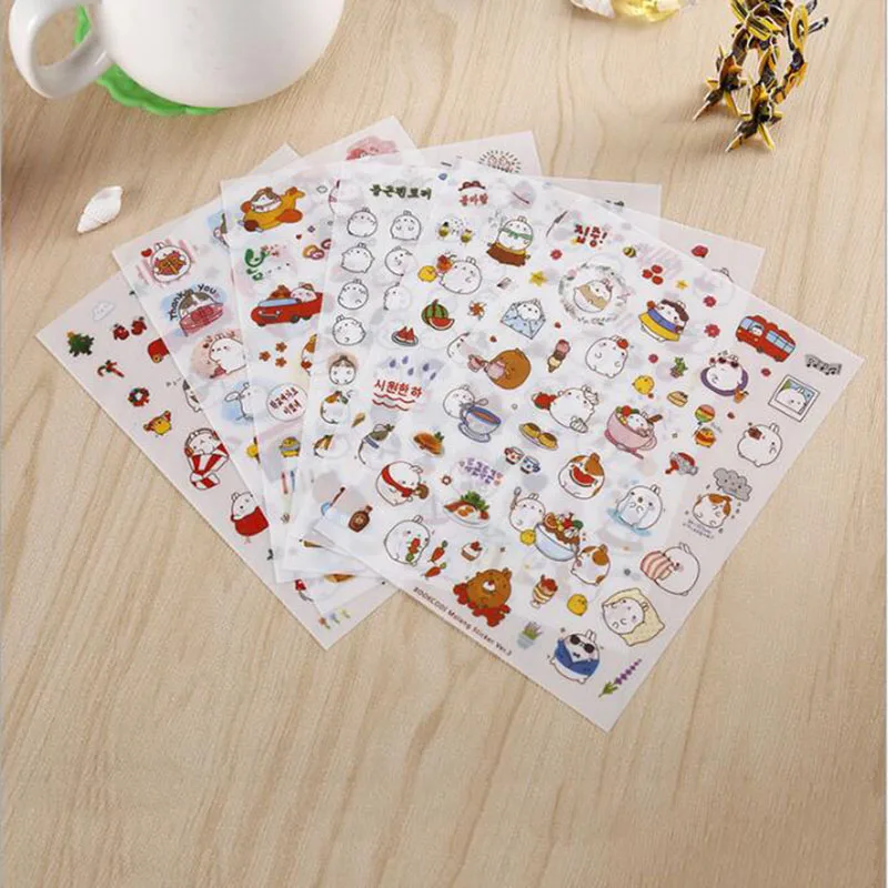 6 шт./пакет милый цветок Cat/кролик прозрачный ПВХ декоративные наклейки дневник