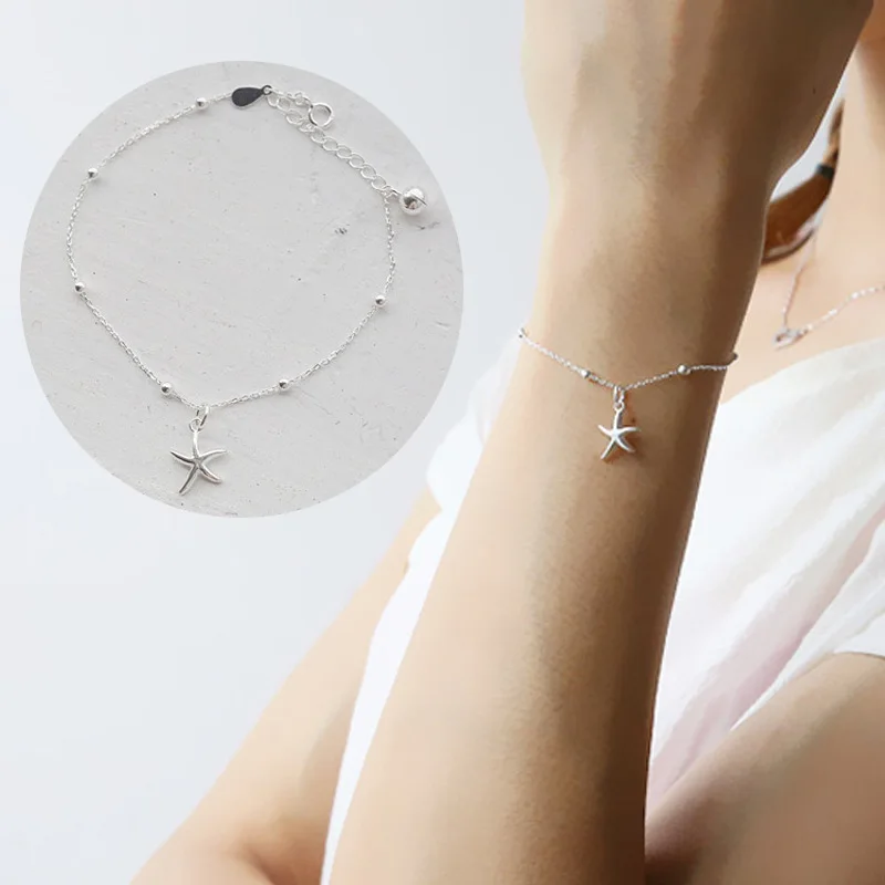 

Женский браслет из серебра 925 пробы с бусинами в виде морской звезды