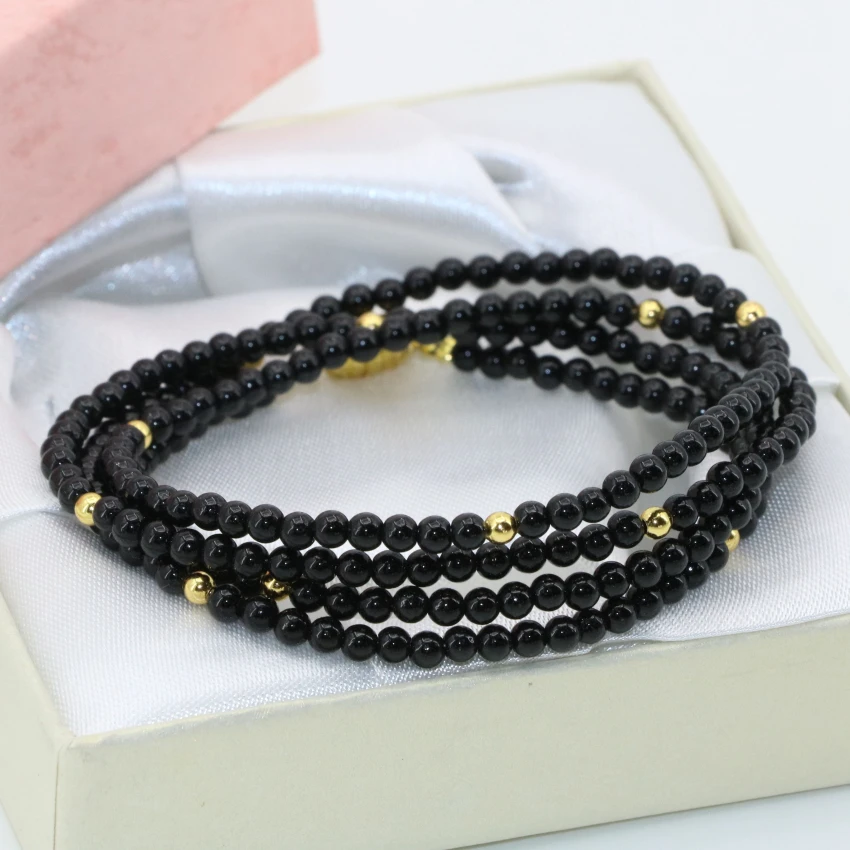 

7style multilayer bracelet 3mm 4mm 6mm cat eye stone chalcedony carnelian agat opal round beads long bangle magnetic clasp B2760