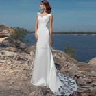 Свадебное платье-Русалка Vestido De Noiva с v-образным вырезом и кружевной аппликацией на пуговицах, без рукавов, длина до пола, свадебное платье