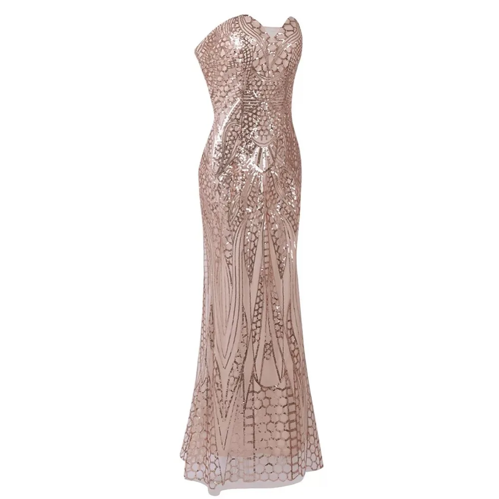 Женский клубный костюм Great Gatsby 1920 s, винтажное Сексуальное вечернее Официальное Платье макси с блестками, корсетное платье без бретелек для женщин
