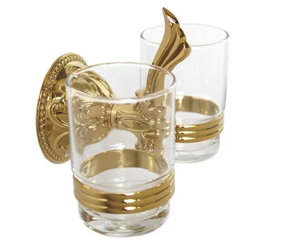 Бесплатная доставка держатель для стакана с золотым покрытием Ti PVD двойной