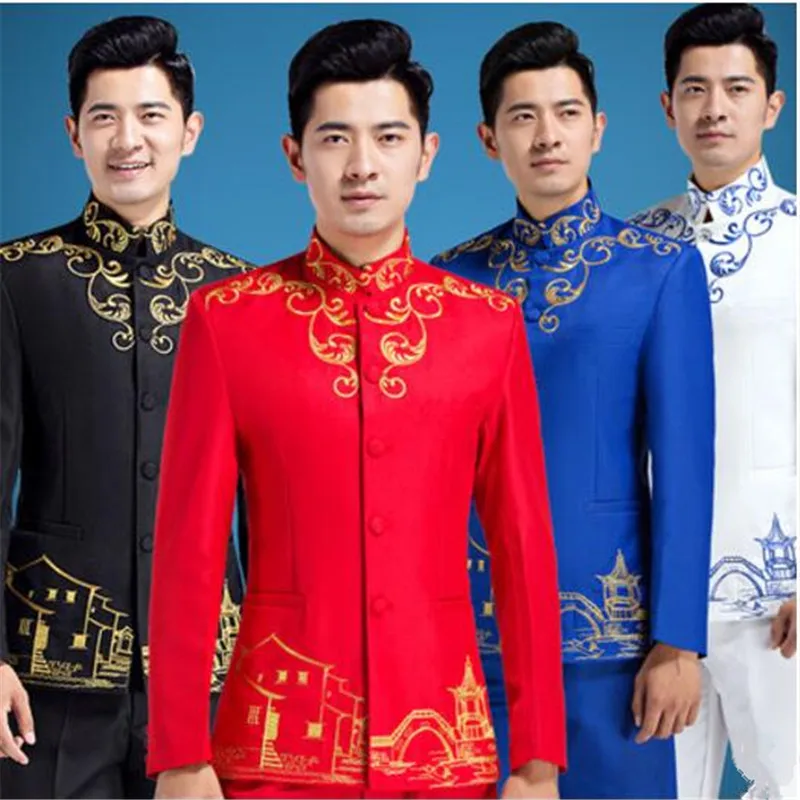 Мужской костюм Королевского синего цвета (пиджак + брюки) приталенный для