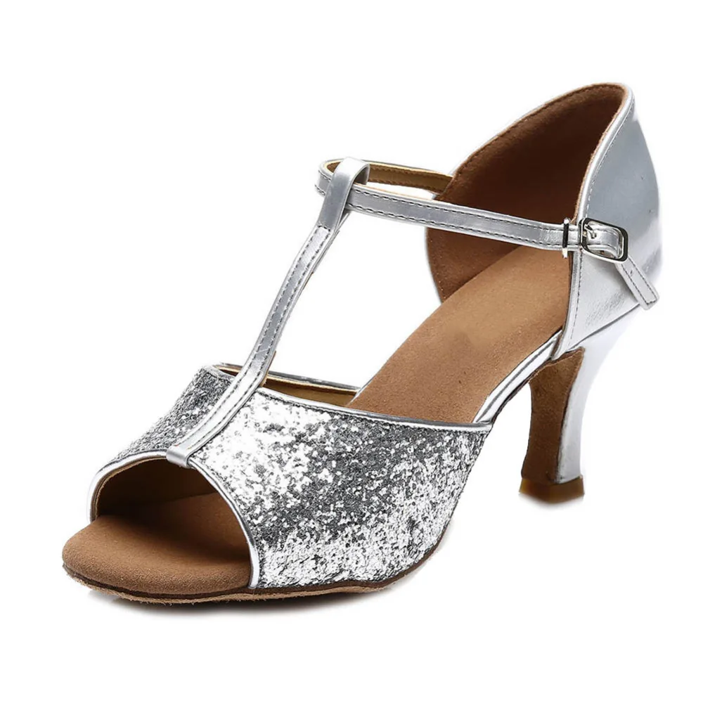 Женские туфли для бальных танцев серебристые золотистые красные с блестками 216 |