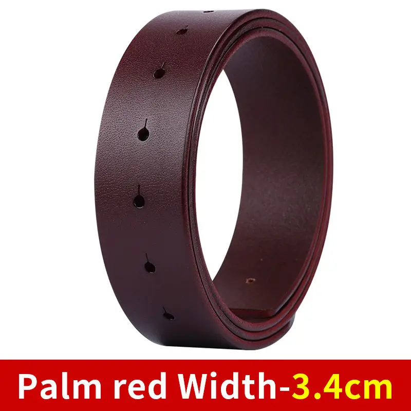 BIGDEAL Diy belt genuine leather without buckle replace belt cowskin leather belt body Pure color Smooth buckle cowhide waistban - Цвет: Palm red Width-3.4cm