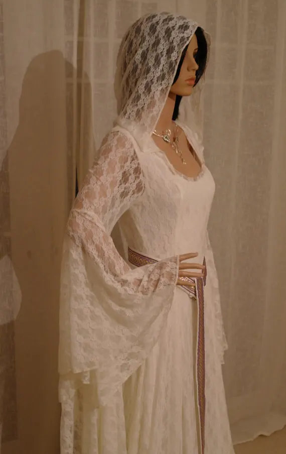 Elven/кружевное платье цвета слоновой кости с капюшоном в стиле ренессанс