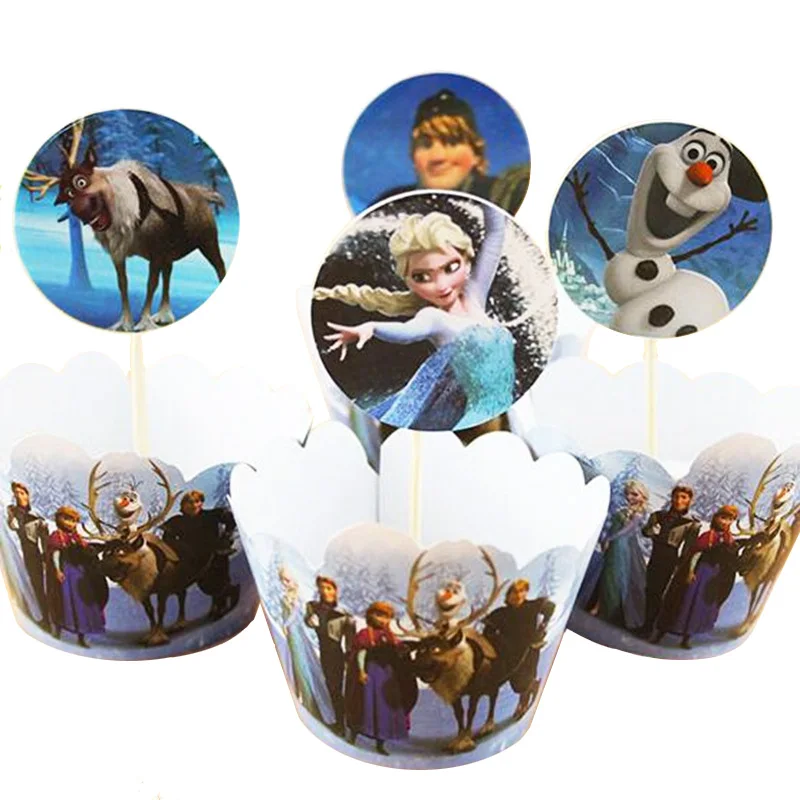 Disney Frozen princess Elsa Anna Olaf Elk Cupcake 12 топов + оберток для детей мальчиков и девочек