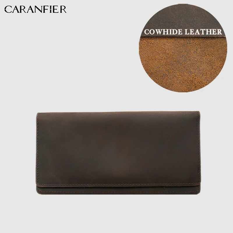 Мужские кошельки CARANFIER Crazy Horse из натуральной воловьей кожи деловой однотонный