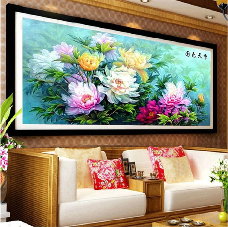 QIANZEHUI, рукоделие, DIY Пион полная вышивка крестиком, Фортуна пейзаж полная вышивка крестиком, Настенная домашняя Декорация