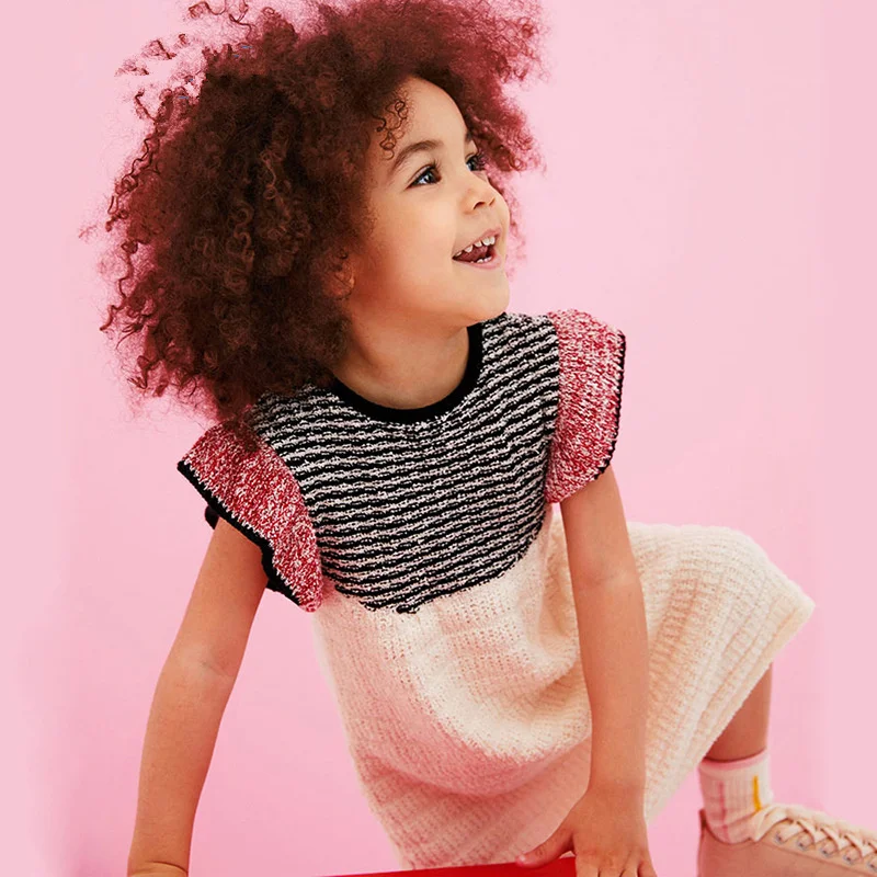 Весеннее вязаное платье с коротким рукавом для маленьких девочек принцессы в