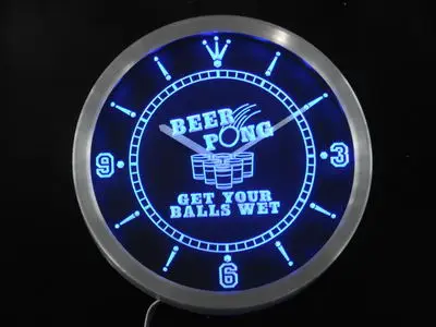 

nc0378 Beer Pong Get your Balls Wet Bar Neon Light Signs LED Wall Clock