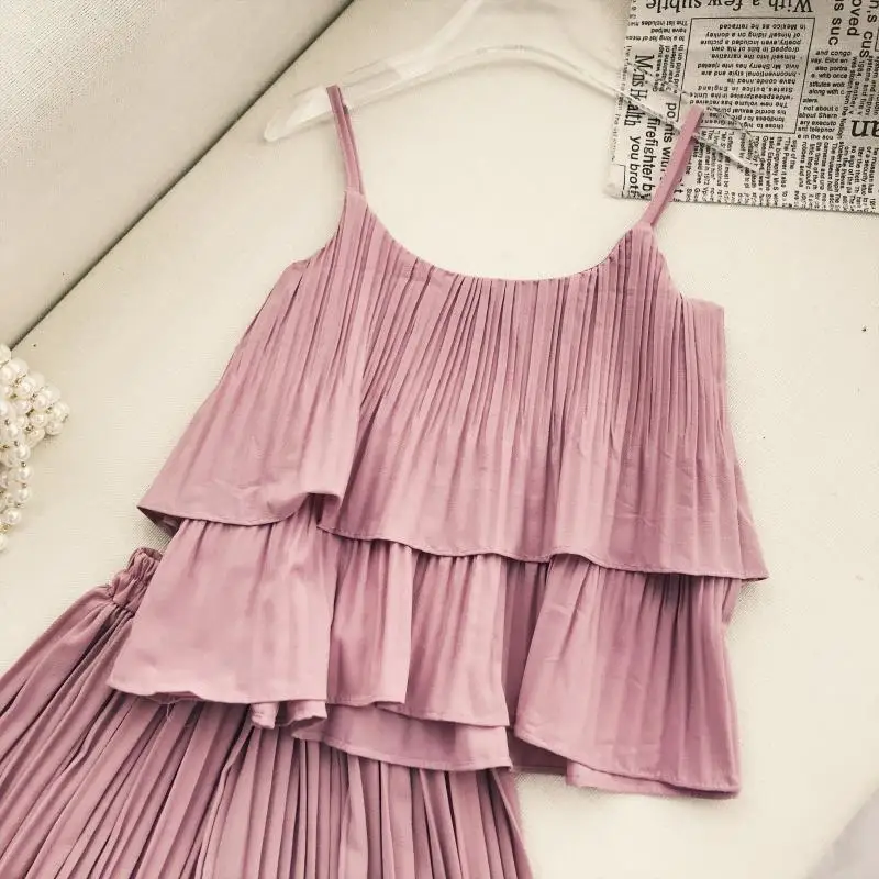 Праздничные наряды однотонные плиссированные топы с завязками на шее и широкие