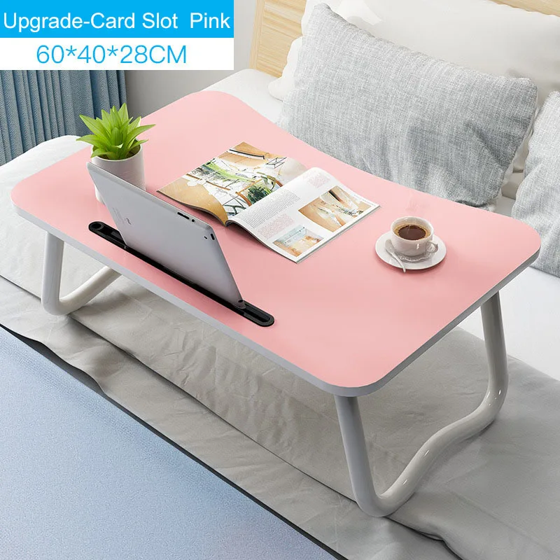 A89-Card Slot Pink Простой стол для ноутбука, кровать, складной маленький стол для общежития, стол для шезлонга, обновленная версия, нескользящая настольная мебель - Цвет: A89-Card Slot Pink