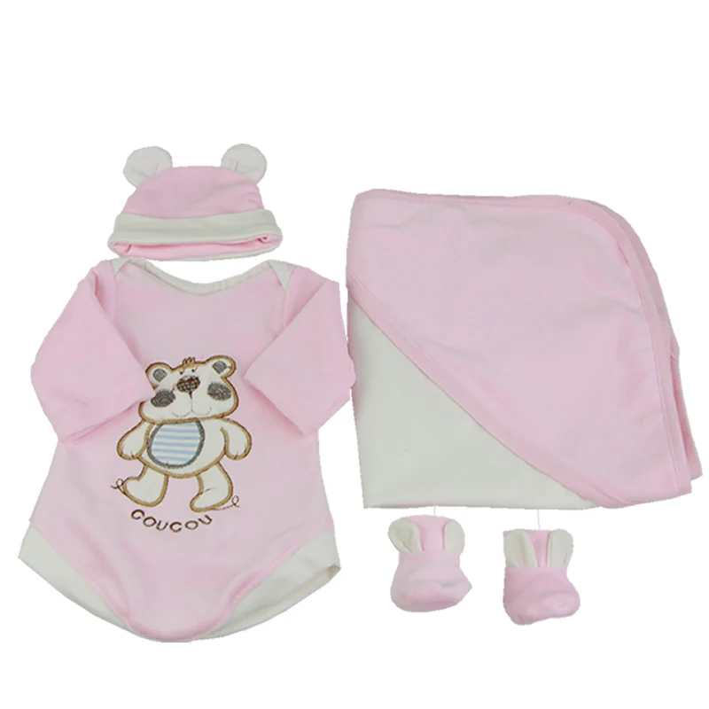

Fashion Baby Girl Cartoon Pink 3 pcs Clothes Suit Content Hat Shirt Socks Handmade For 17 Inch Reborn Baby Doll Wear DIY Toy